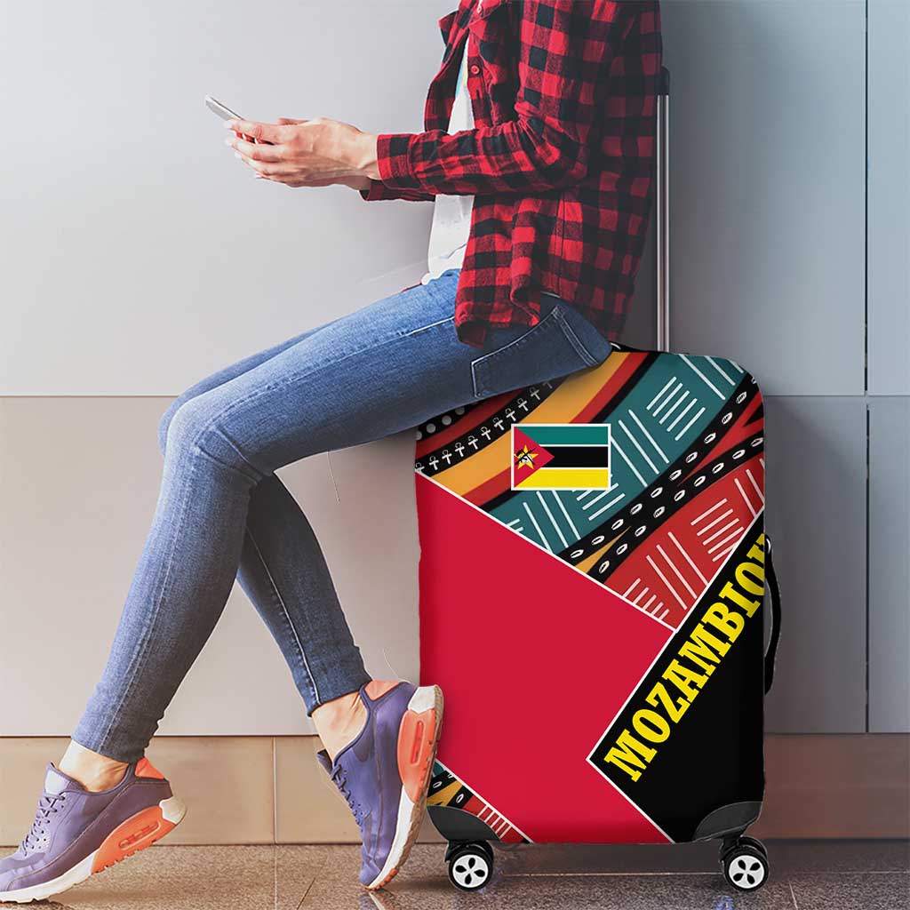 Mozambique Luggage Cover with Red Black Geometric Design and Tribal Pattern - Wonder Print Shop