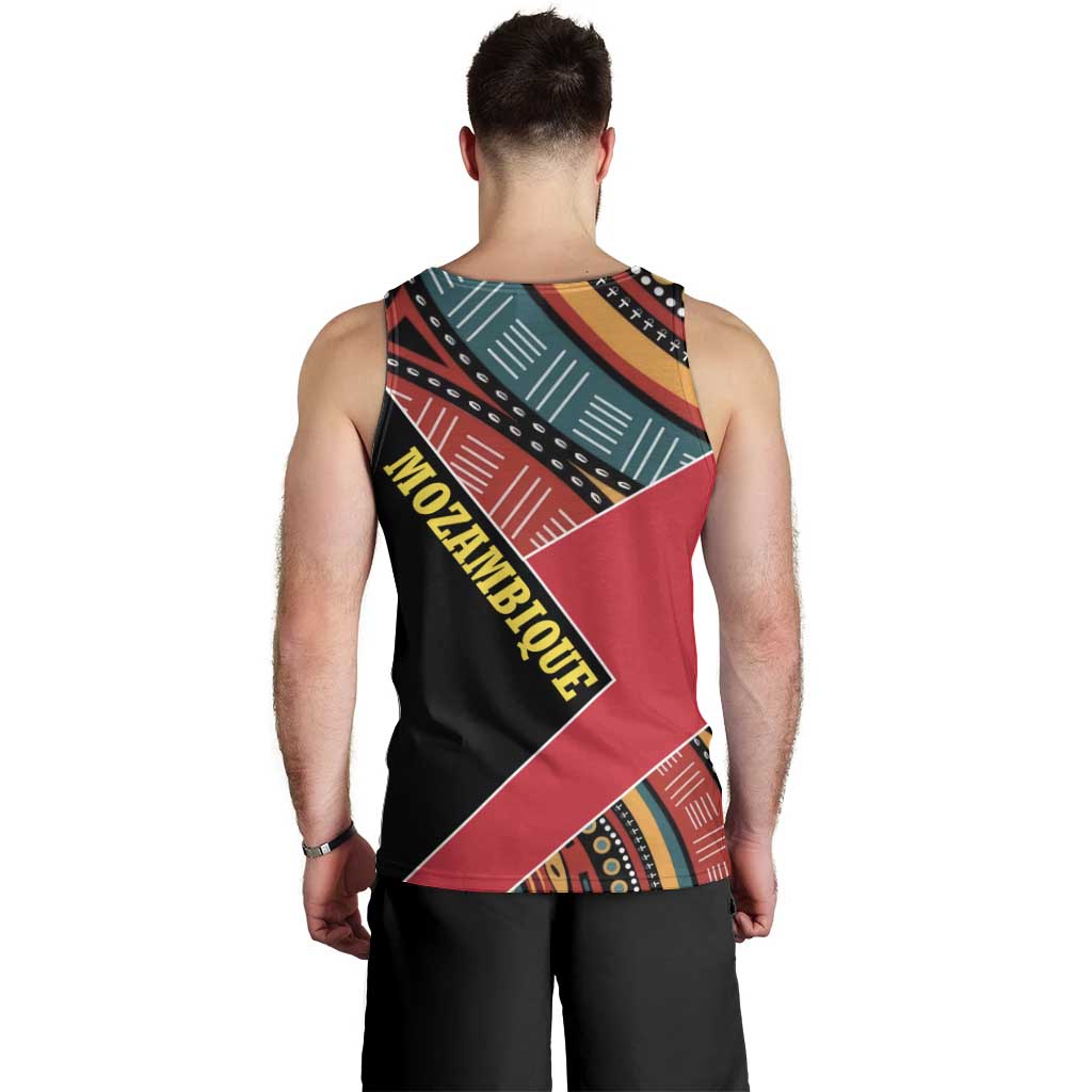 Mozambique Men Tank Top with Red Black Geometric Design and Tribal Pattern - Wonder Print Shop