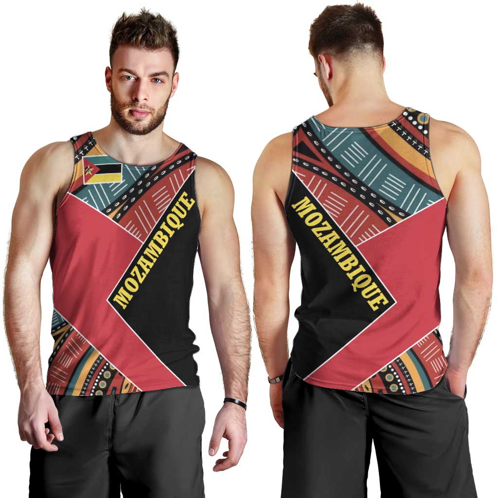 Mozambique Men Tank Top with Red Black Geometric Design and Tribal Pattern - Wonder Print Shop