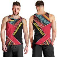 Mozambique Men Tank Top with Red Black Geometric Design and Tribal Pattern - Wonder Print Shop