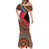 Mozambique Mermaid Dress with Red Black Geometric Design and Tribal Pattern - Wonder Print Shop