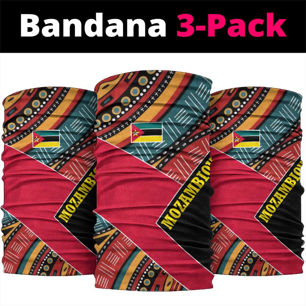 Mozambique Neck Gaiter with Red Black Geometric Design and Tribal Pattern TS04