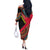 Mozambique Off The Shoulder Long Sleeve Dress with Red Black Geometric Design and Tribal Pattern - Wonder Print Shop