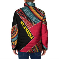 Mozambique Padded Jacket with Red Black Geometric Design and Tribal Pattern - Wonder Print Shop