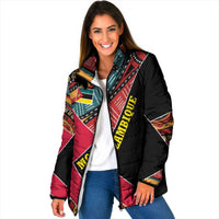 Mozambique Padded Jacket with Red Black Geometric Design and Tribal Pattern - Wonder Print Shop