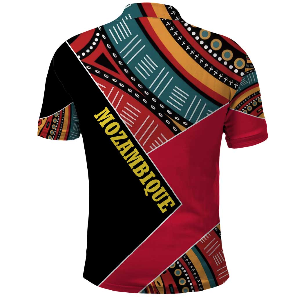 Mozambique Polo Shirt with Red Black Geometric Design and Tribal Pattern - Wonder Print Shop