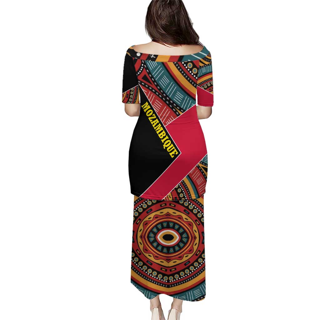 Mozambique Puletasi with Red Black Geometric Design and Tribal Pattern - Wonder Print Shop