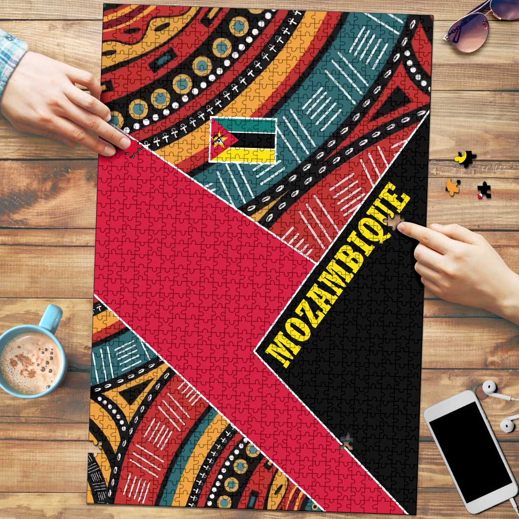 Mozambique Puzzle with Red Black Geometric Design and Tribal Pattern - Wonder Print Shop