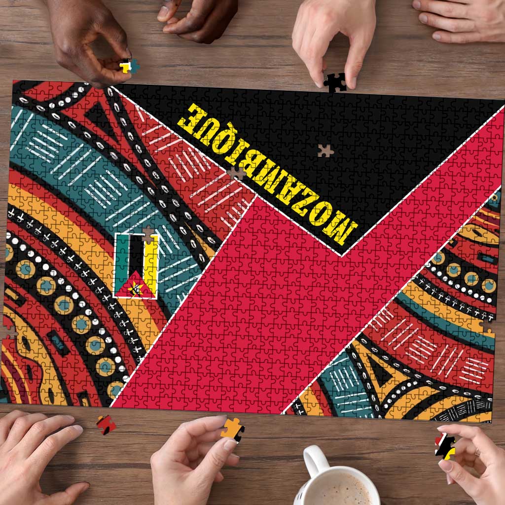 Mozambique Puzzle with Red Black Geometric Design and Tribal Pattern - Wonder Print Shop