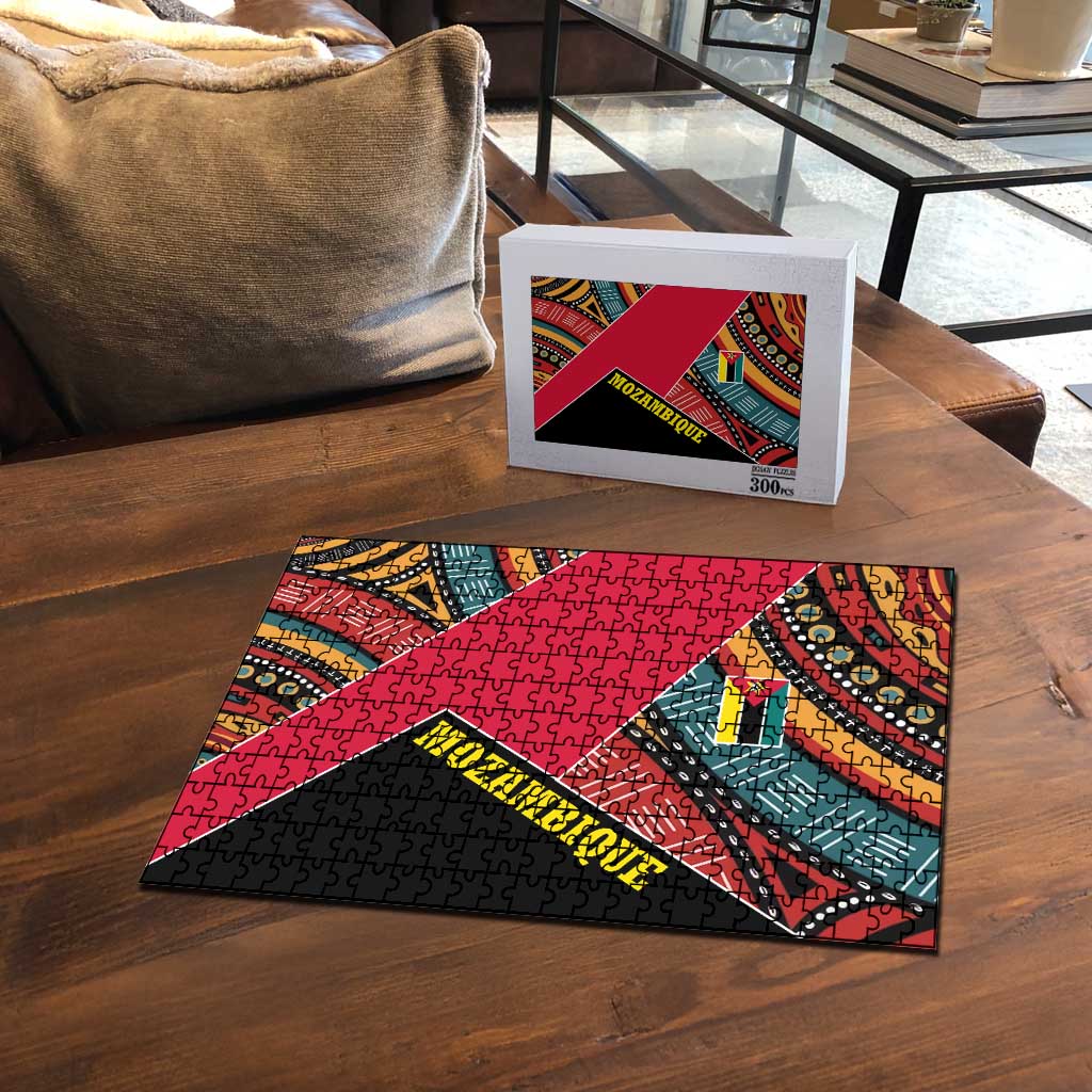 Mozambique Puzzle with Red Black Geometric Design and Tribal Pattern - Wonder Print Shop