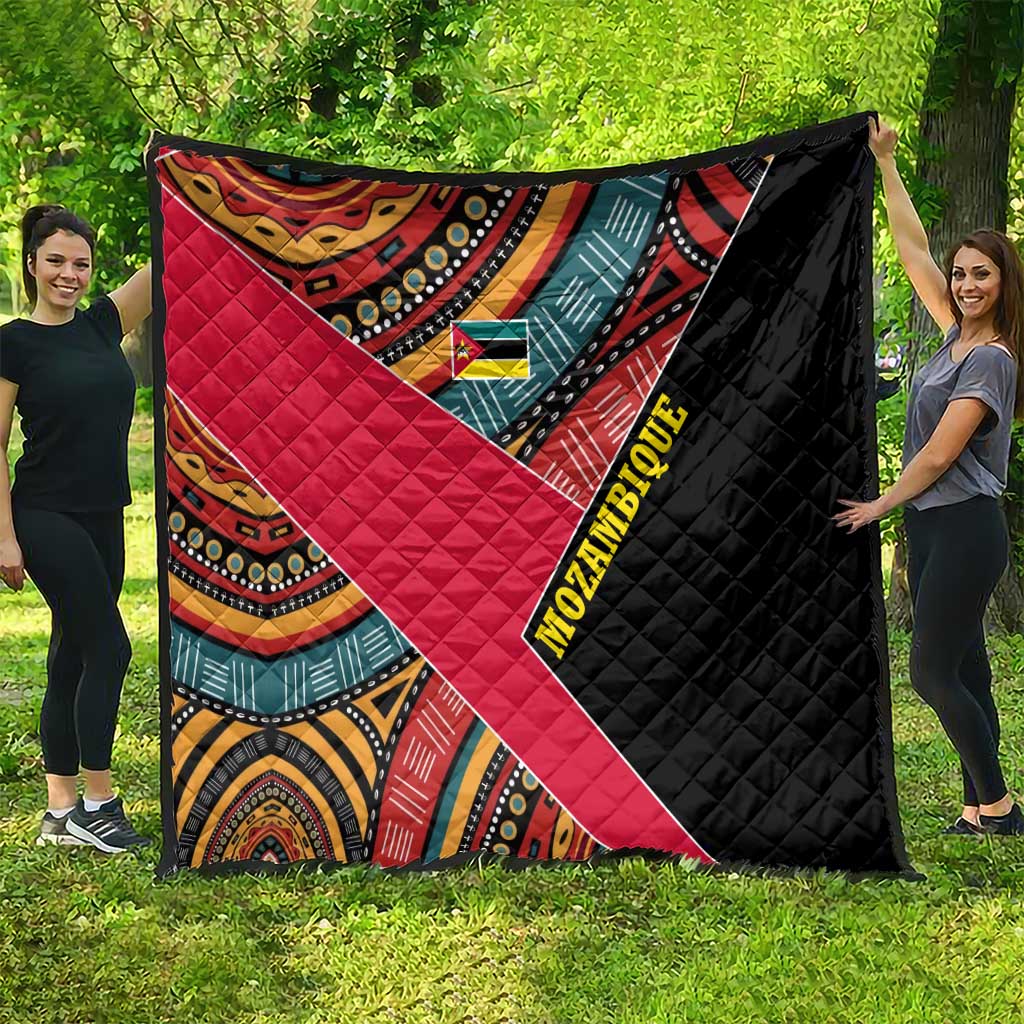 Mozambique Quilt with Red Black Geometric Design and Tribal Pattern - Wonder Print Shop