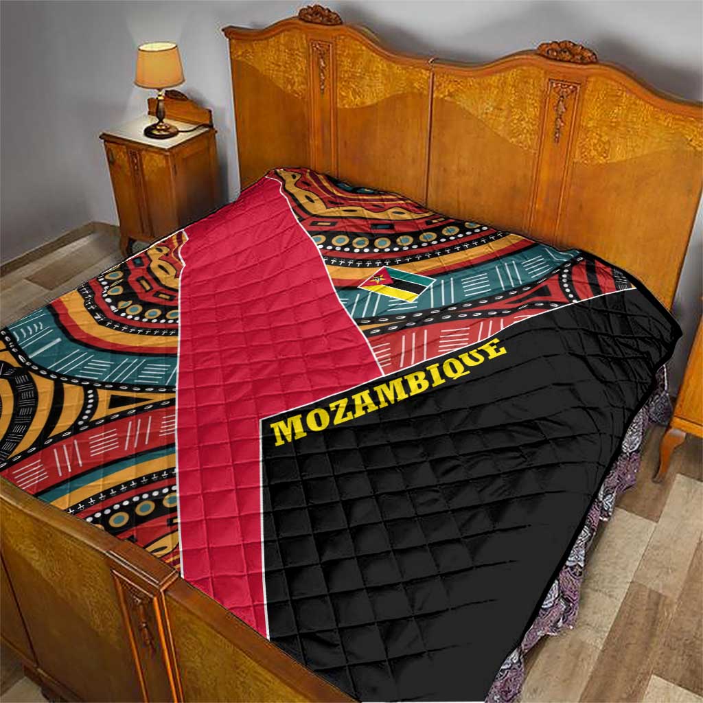 Mozambique Quilt with Red Black Geometric Design and Tribal Pattern - Wonder Print Shop