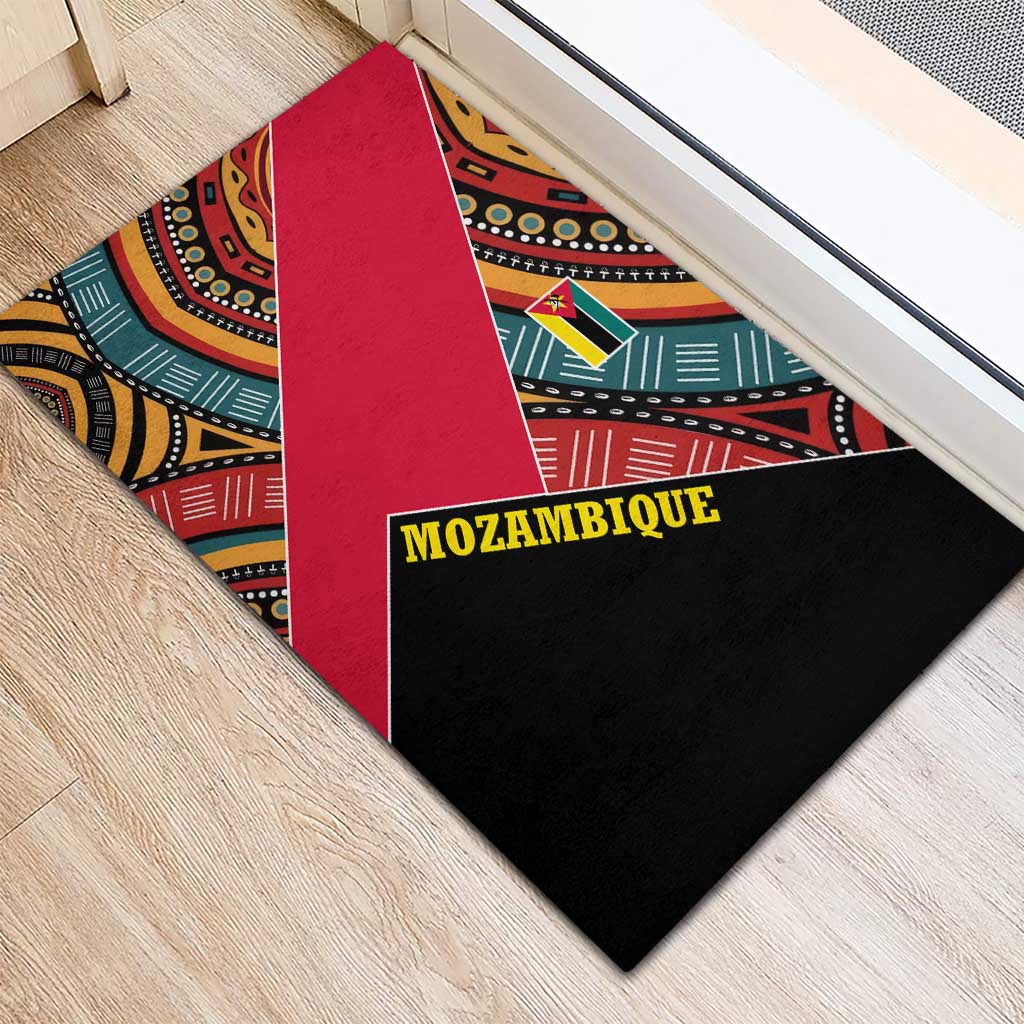 Mozambique Rubber Doormat with Red Black Geometric Design and Tribal Pattern - Wonder Print Shop