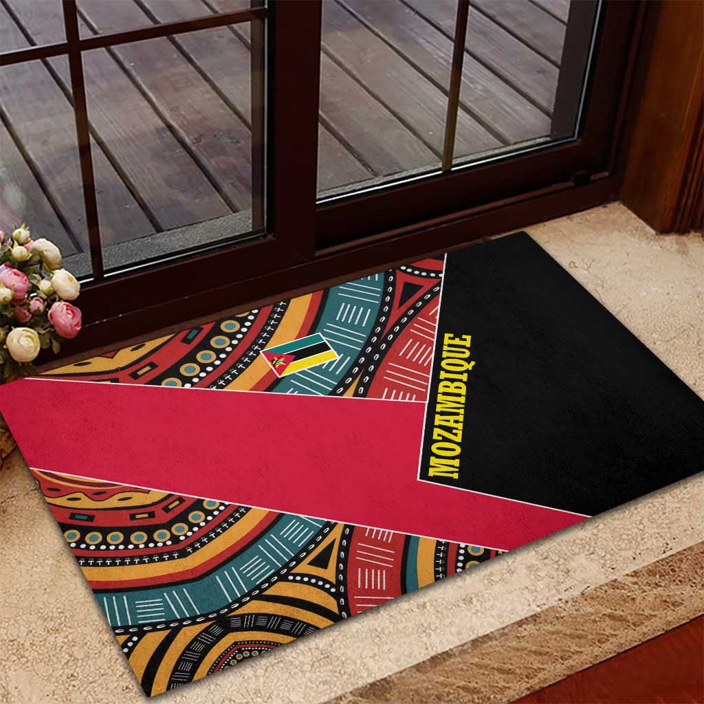 Mozambique Rubber Doormat with Red Black Geometric Design and Tribal Pattern - Wonder Print Shop