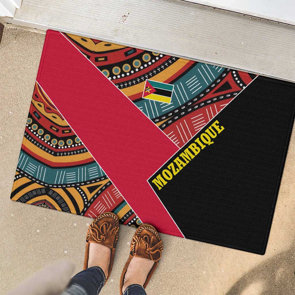 Mozambique Rubber Doormat with Red Black Geometric Design and Tribal Pattern - Wonder Print Shop