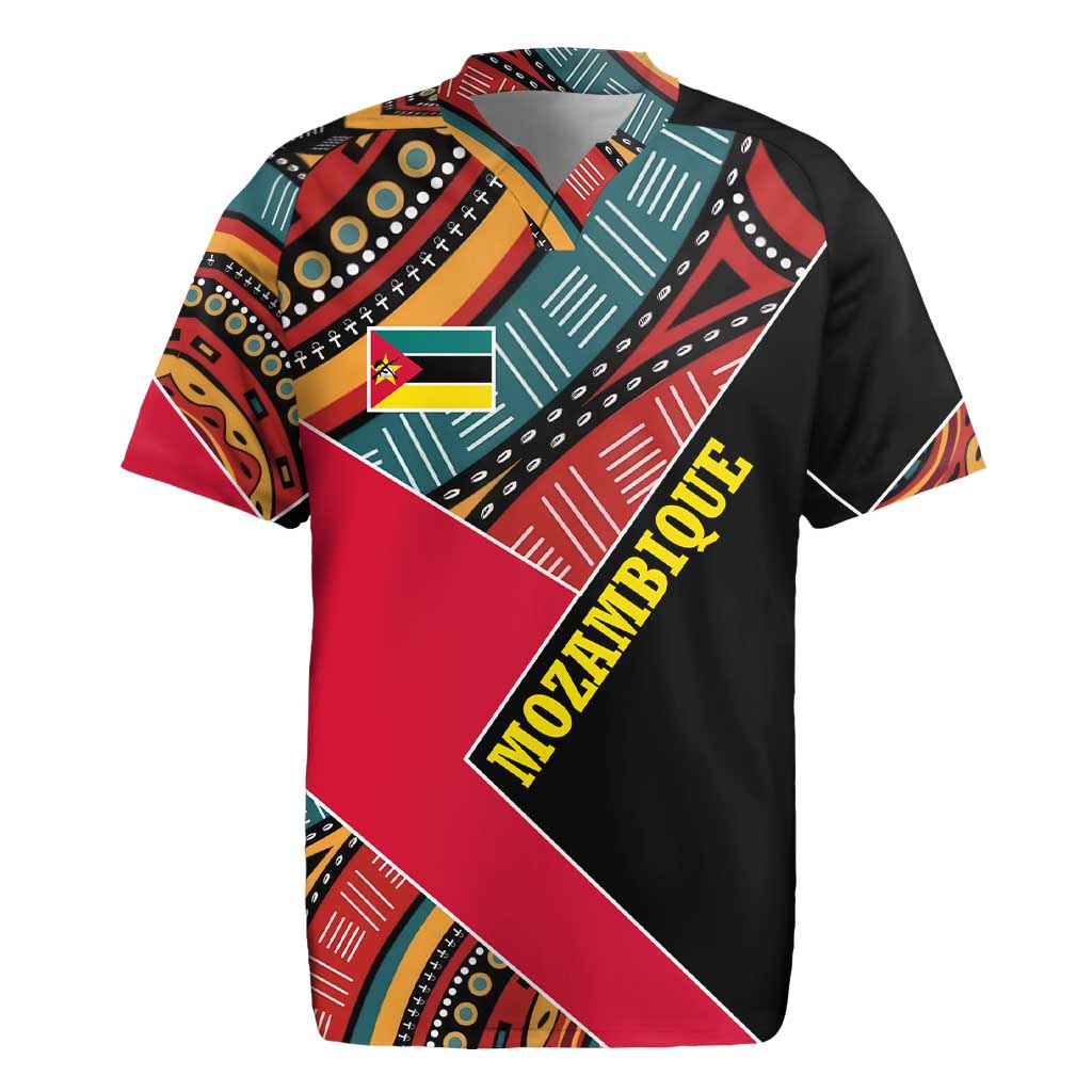 Mozambique Rugby Jersey with Red Black Geometric Design and Tribal Pattern - Wonder Print Shop