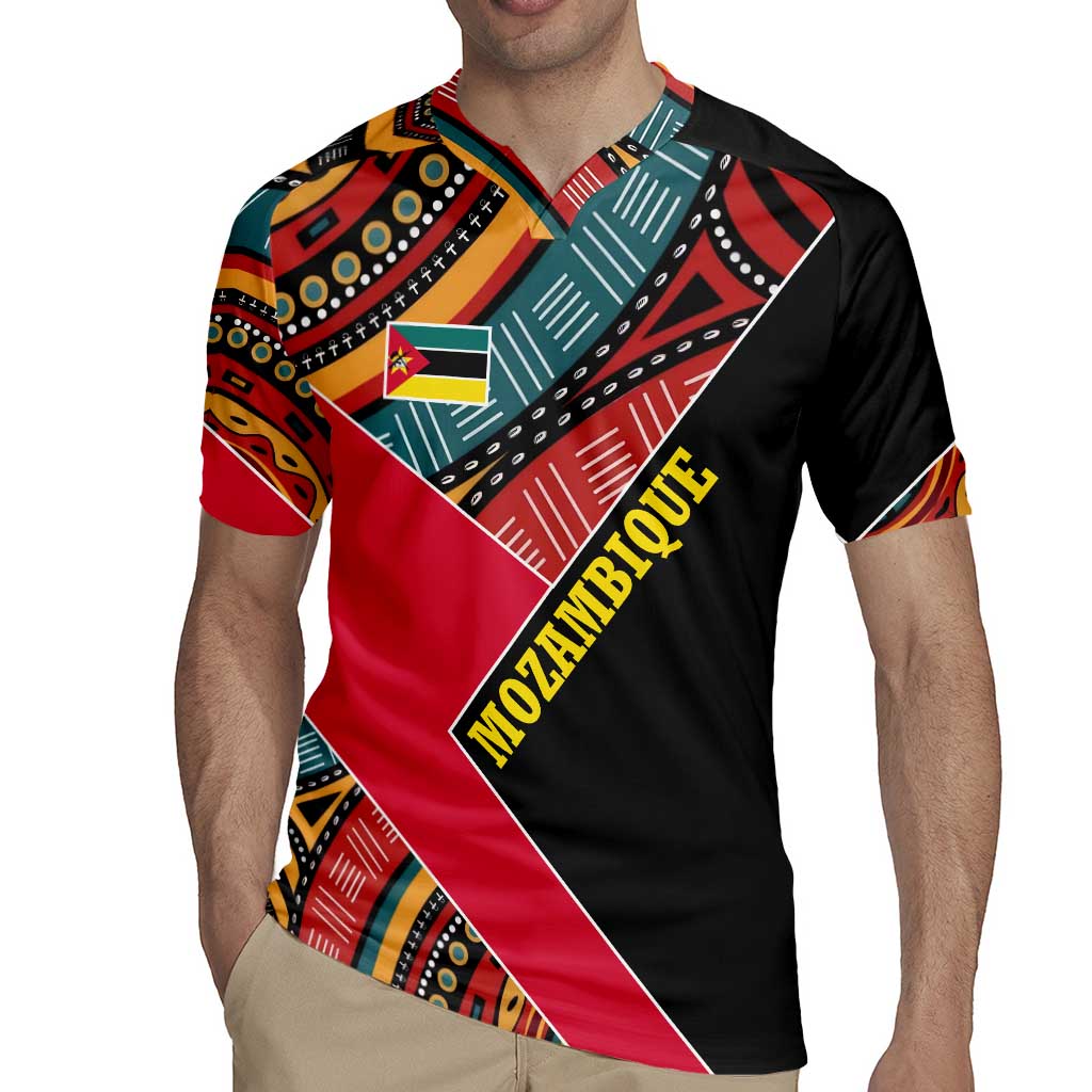Mozambique Rugby Jersey with Red Black Geometric Design and Tribal Pattern - Wonder Print Shop