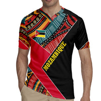 Mozambique Rugby Jersey with Red Black Geometric Design and Tribal Pattern - Wonder Print Shop