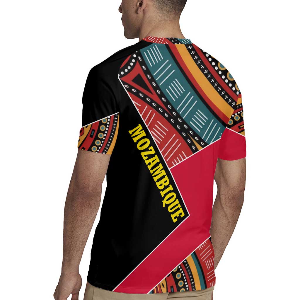 Mozambique Rugby Jersey with Red Black Geometric Design and Tribal Pattern - Wonder Print Shop