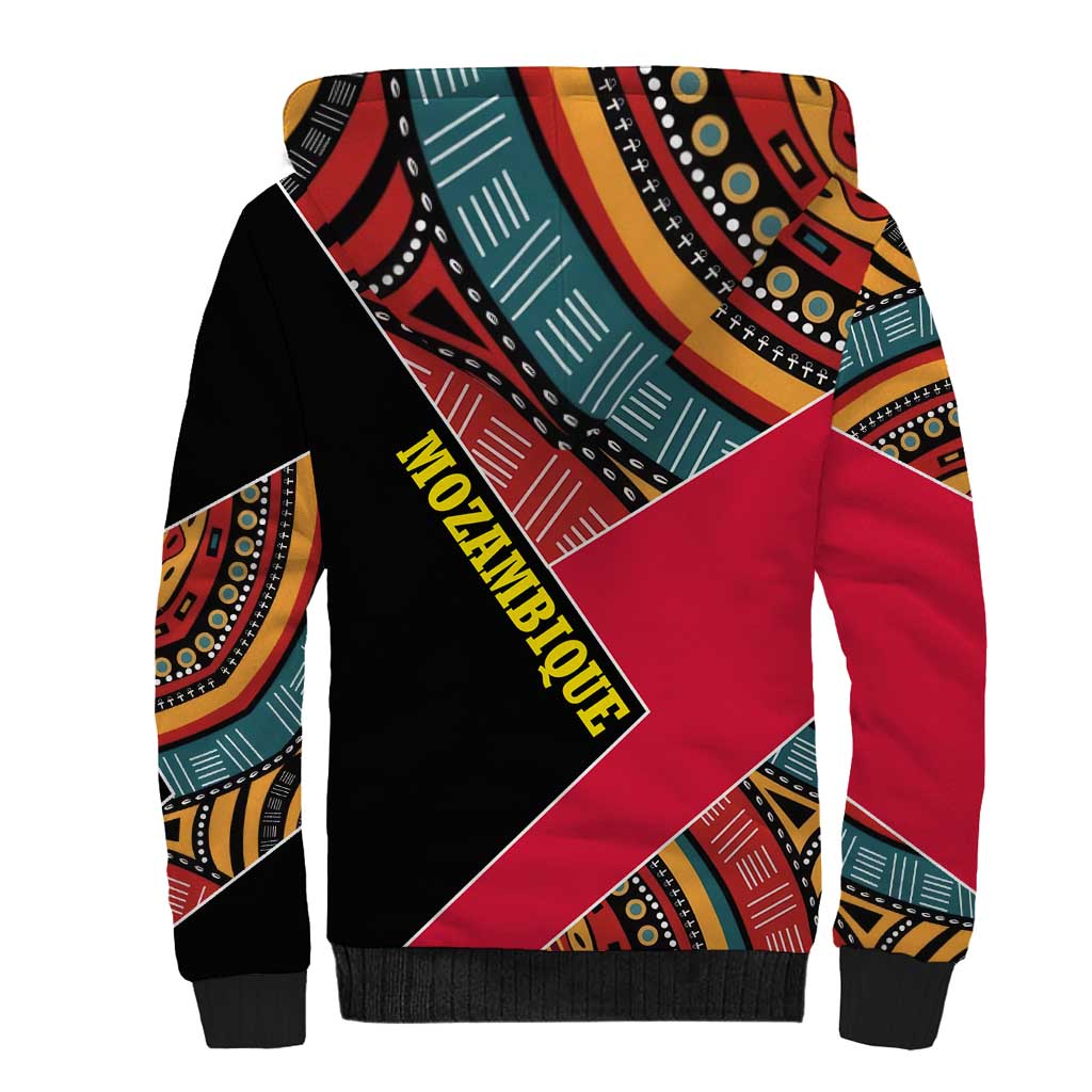 Mozambique Sherpa Hoodie with Red Black Geometric Design and Tribal Pattern - Wonder Print Shop