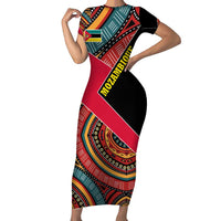 Mozambique Short Sleeve Bodycon Dress with Red Black Geometric Design and Tribal Pattern - Wonder Print Shop