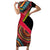 Mozambique Short Sleeve Bodycon Dress with Red Black Geometric Design and Tribal Pattern - Wonder Print Shop
