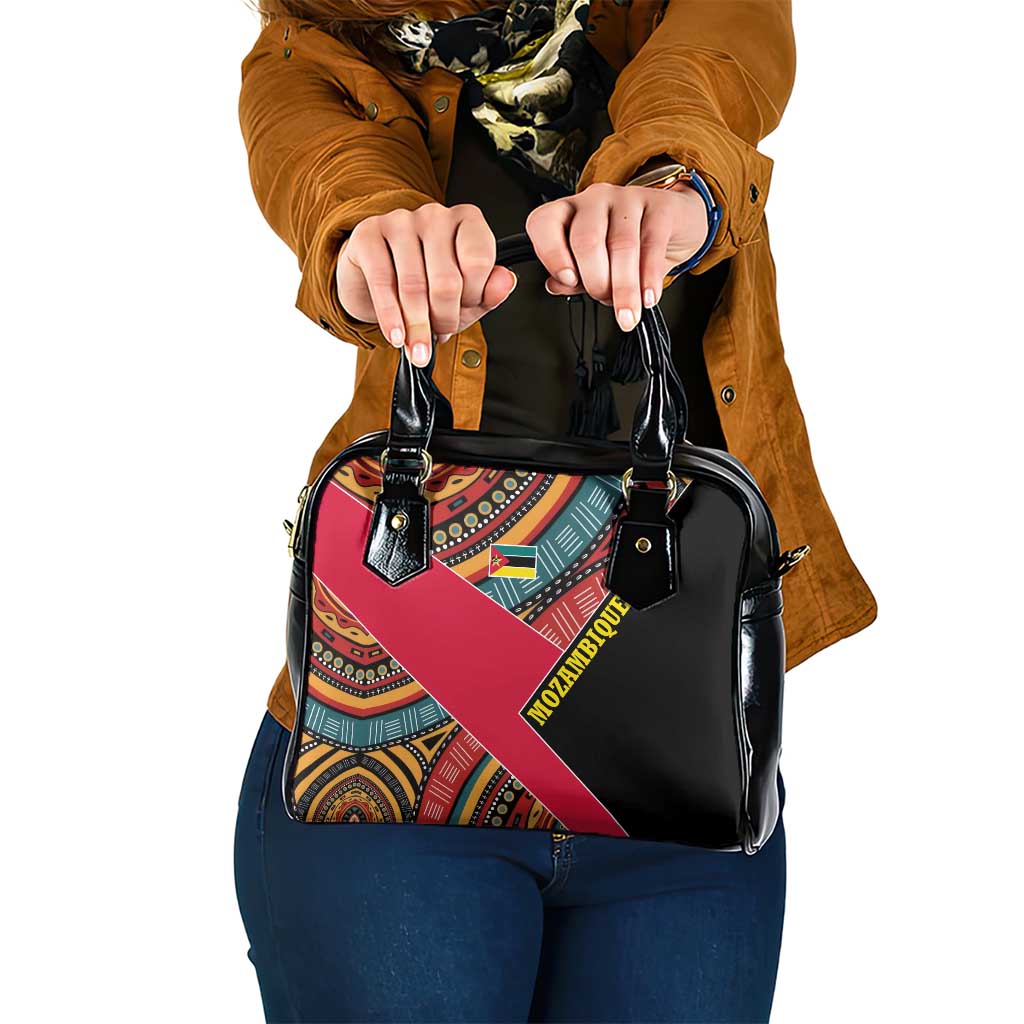 Mozambique Shoulder Handbag with Red Black Geometric Design and Tribal Pattern - Wonder Print Shop