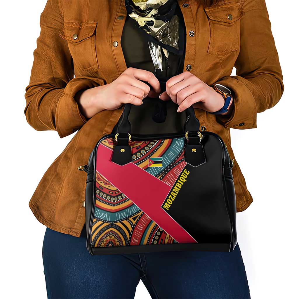 Mozambique Shoulder Handbag with Red Black Geometric Design and Tribal Pattern - Wonder Print Shop