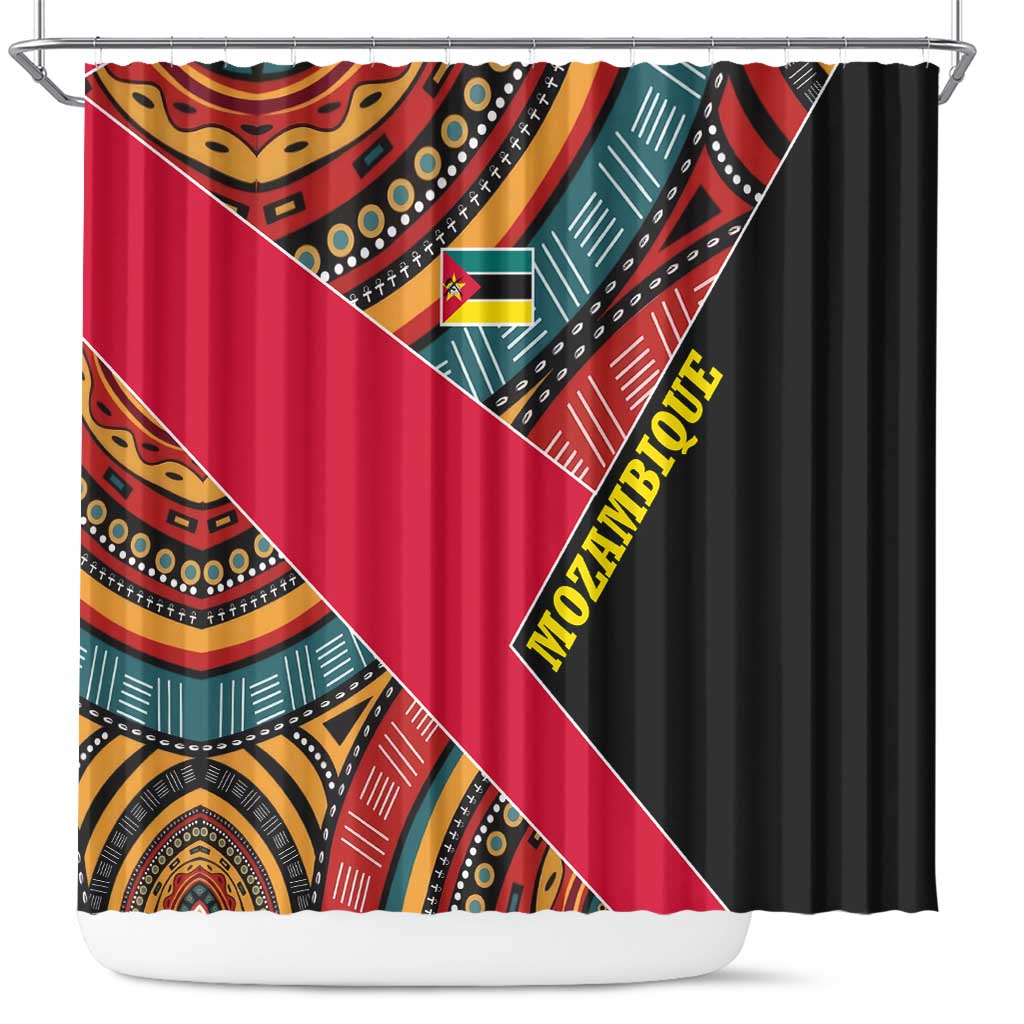 Mozambique Shower Curtain with Red Black Geometric Design and Tribal Pattern - Wonder Print Shop