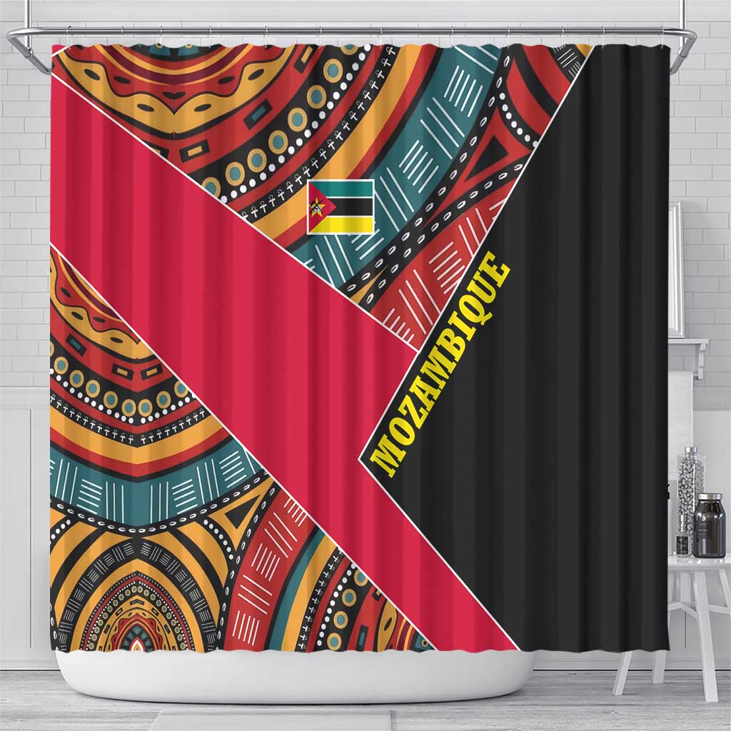 Mozambique Shower Curtain with Red Black Geometric Design and Tribal Pattern - Wonder Print Shop