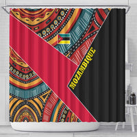 Mozambique Shower Curtain with Red Black Geometric Design and Tribal Pattern - Wonder Print Shop