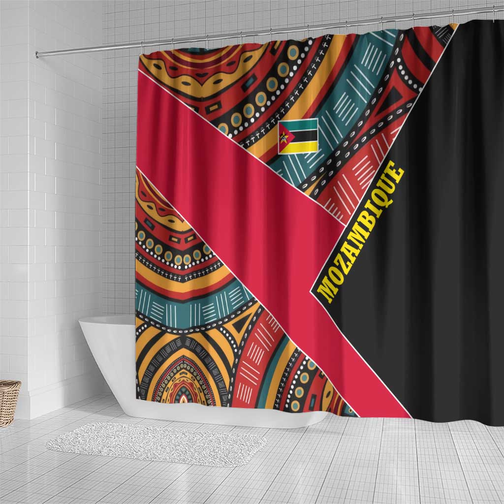 Mozambique Shower Curtain with Red Black Geometric Design and Tribal Pattern - Wonder Print Shop
