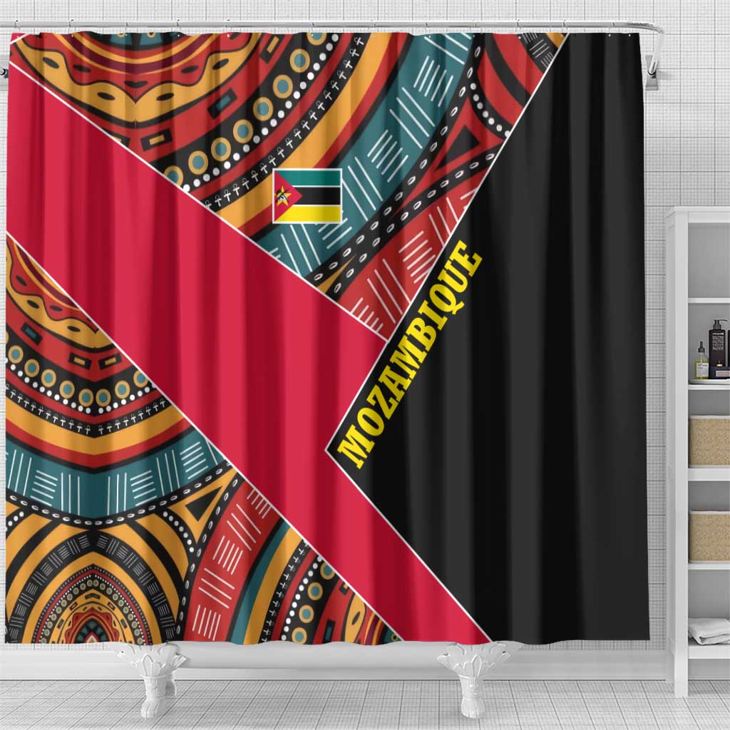 Mozambique Shower Curtain with Red Black Geometric Design and Tribal Pattern - Wonder Print Shop