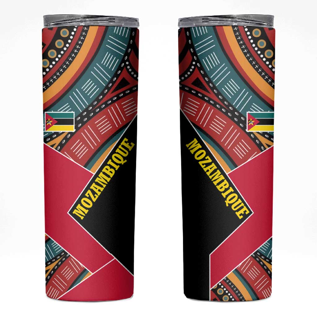 Mozambique Skinny Tumbler with Red Black Geometric Design and Tribal Pattern - Wonder Print Shop