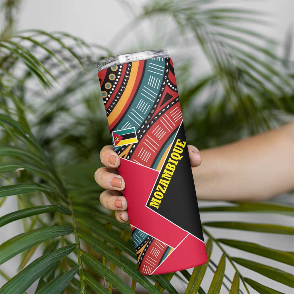 Mozambique Skinny Tumbler with Red Black Geometric Design and Tribal Pattern - Wonder Print Shop