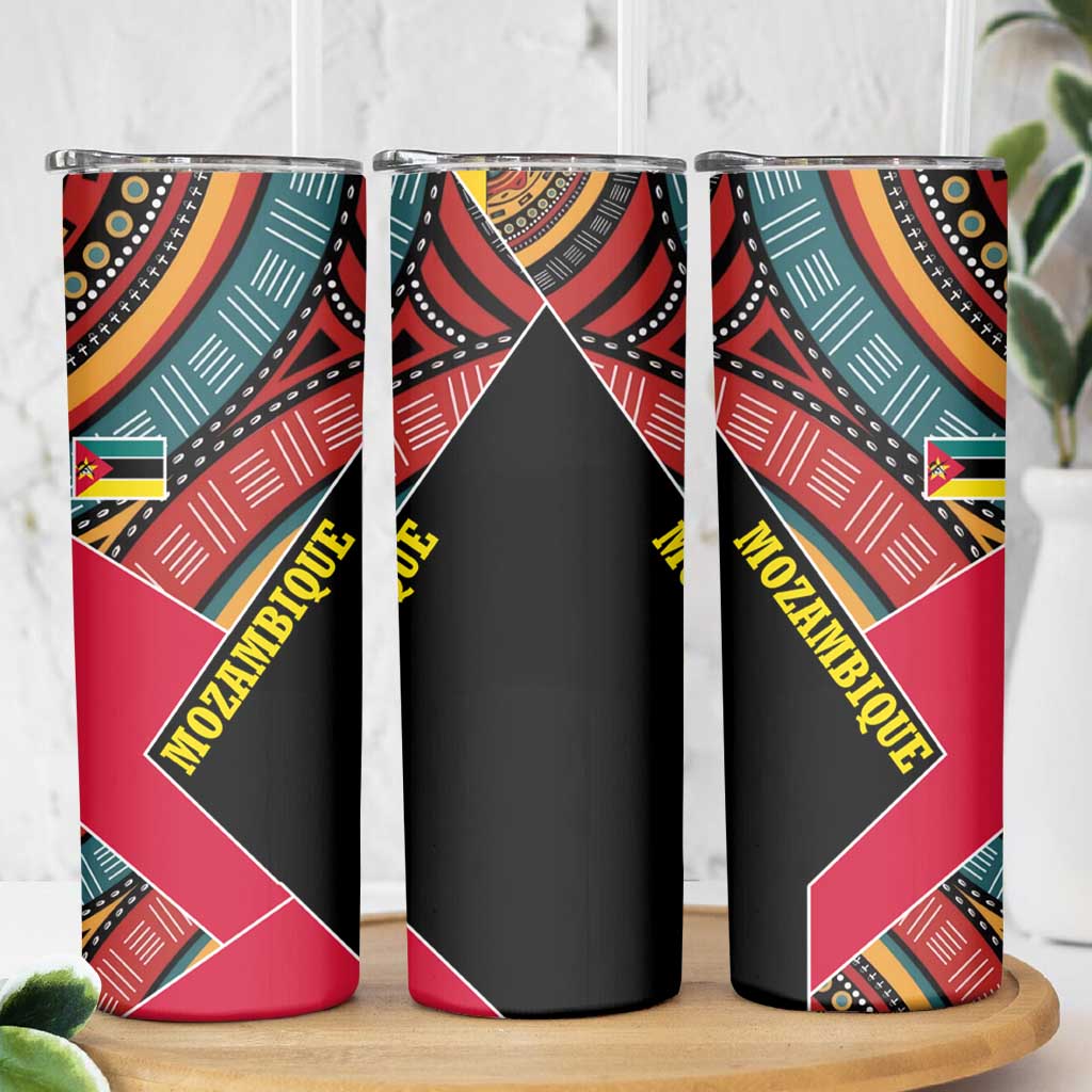 Mozambique Skinny Tumbler with Red Black Geometric Design and Tribal Pattern - Wonder Print Shop