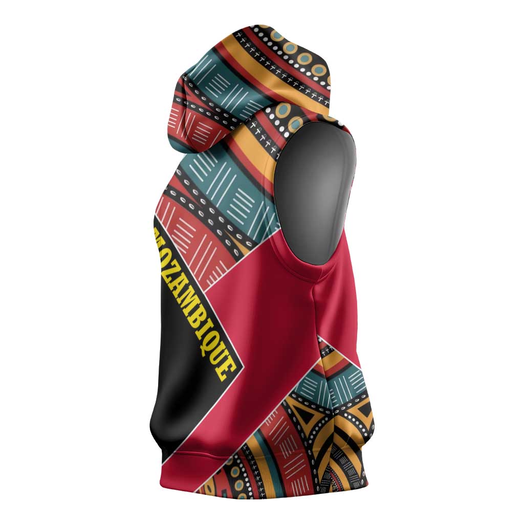Mozambique Sleeveless Hoodie with Red Black Geometric Design and Tribal Pattern - Wonder Print Shop