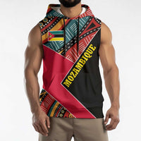 Mozambique Sleeveless Hoodie with Red Black Geometric Design and Tribal Pattern - Wonder Print Shop