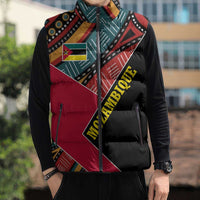 Mozambique Sleeveless Puffer Jacket with Red Black Geometric Design and Tribal Pattern - Wonder Print Shop