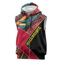 Mozambique Sleeveless Zip Hoodie with Red Black Geometric Design and Tribal Pattern - Wonder Print Shop
