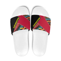 Mozambique Slide Sandals with Red Black Geometric Design and Tribal Pattern - Wonder Print Shop