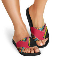 Mozambique Slide Sandals with Red Black Geometric Design and Tribal Pattern - Wonder Print Shop