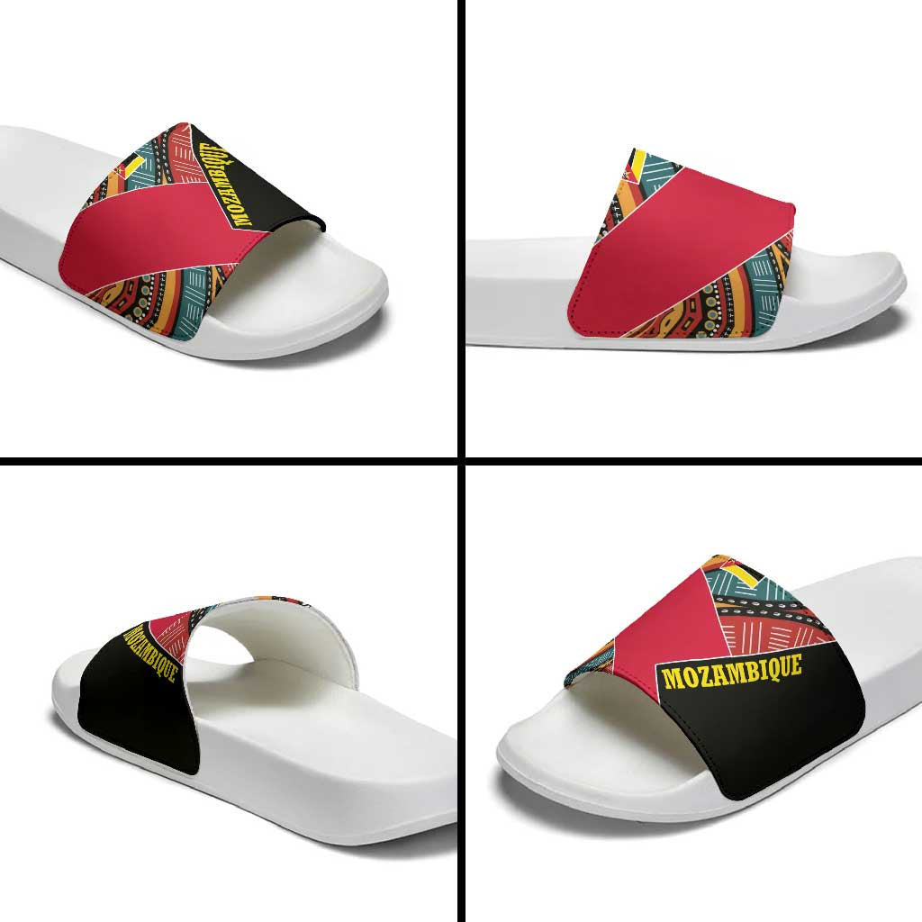 Mozambique Slide Sandals with Red Black Geometric Design and Tribal Pattern - Wonder Print Shop