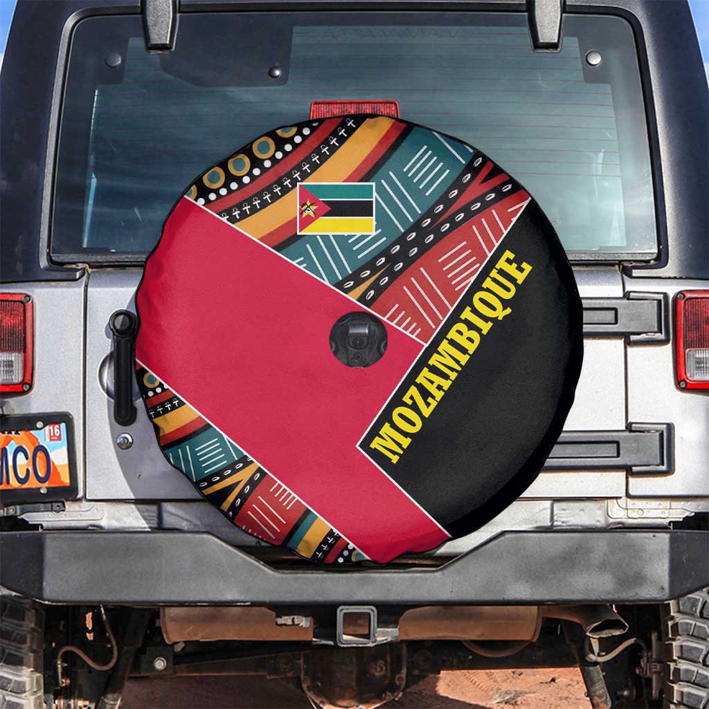 Mozambique Spare Tire Cover with Red Black Geometric Design and Tribal Pattern - Wonder Print Shop