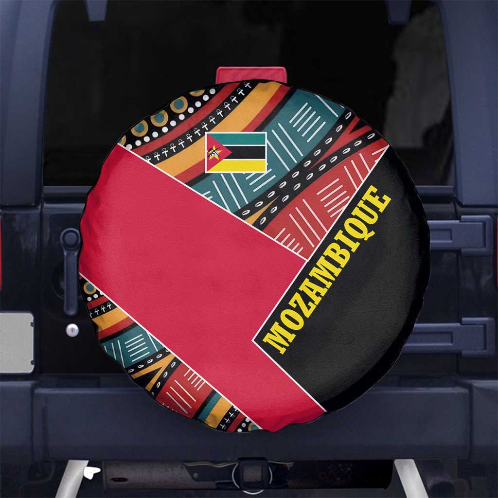 Mozambique Spare Tire Cover with Red Black Geometric Design and Tribal Pattern - Wonder Print Shop
