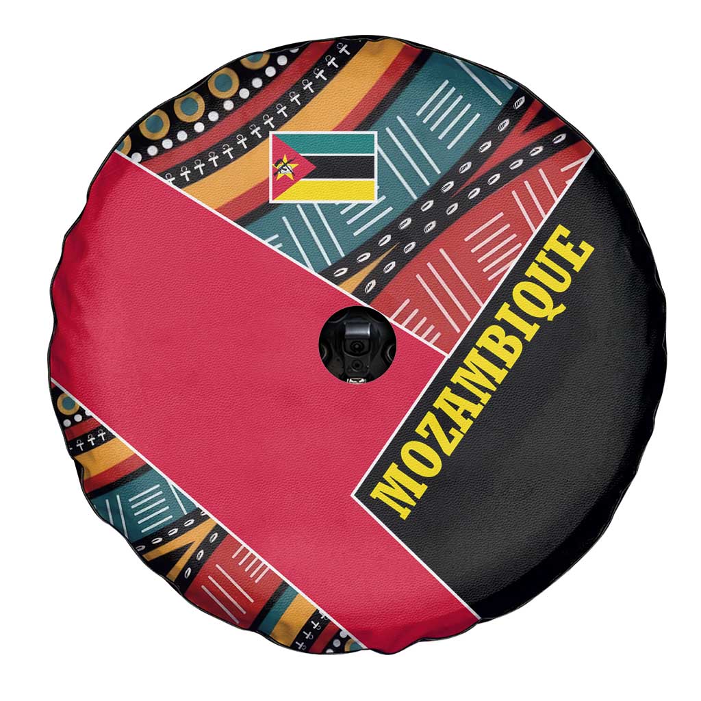 Mozambique Spare Tire Cover with Red Black Geometric Design and Tribal Pattern - Wonder Print Shop
