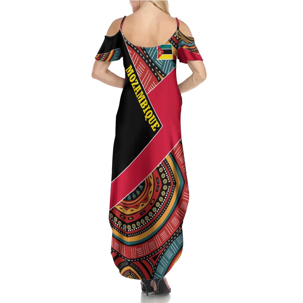 Mozambique Summer Maxi Dress with Red Black Geometric Design and Tribal Pattern - Wonder Print Shop