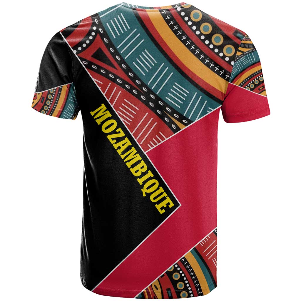 Mozambique T Shirt with Red Black Geometric Design and Tribal Pattern - Wonder Print Shop