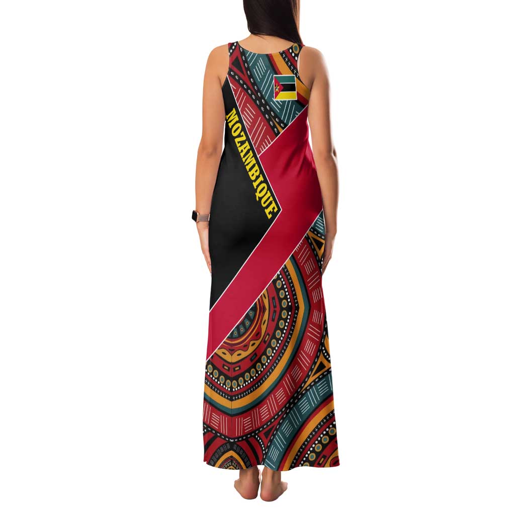 Mozambique Tank Maxi Dress with Red Black Geometric Design and Tribal Pattern - Wonder Print Shop