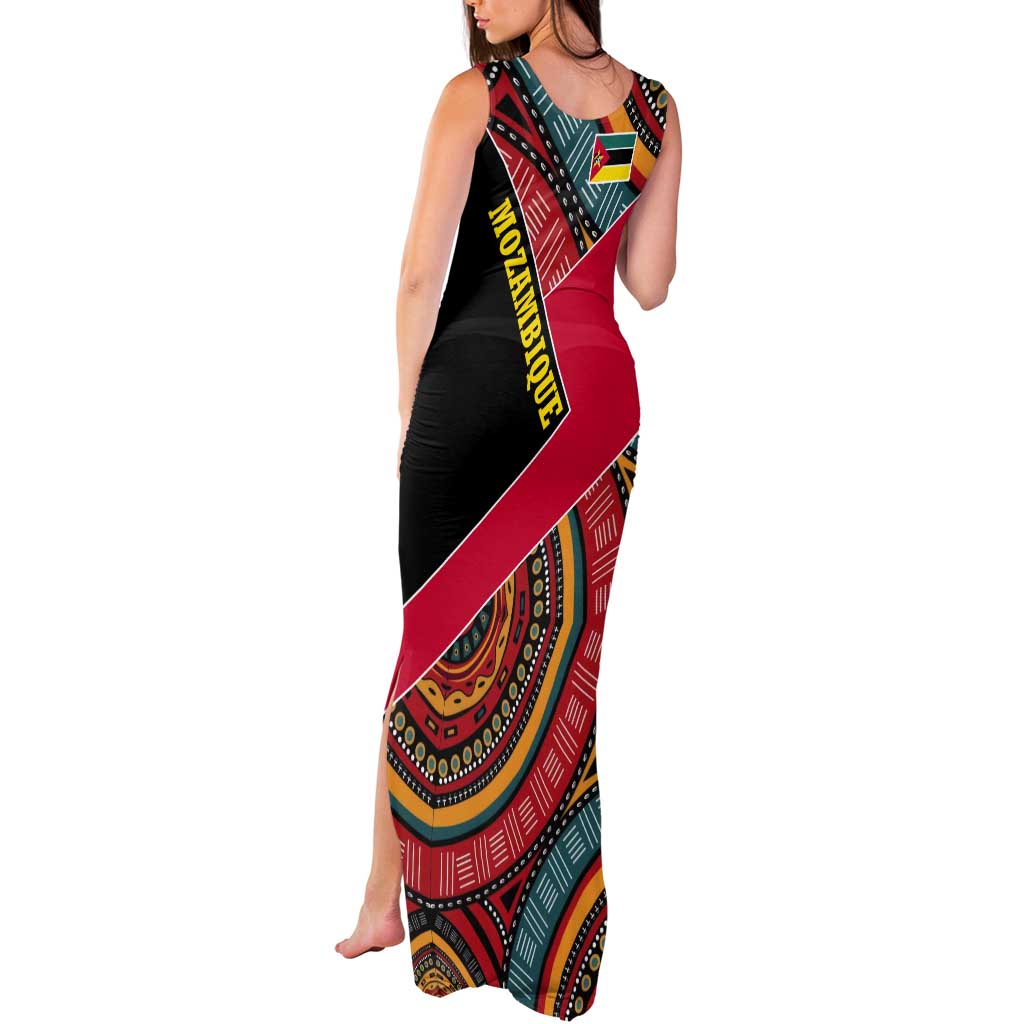 Mozambique Tank Maxi Dress with Red Black Geometric Design and Tribal Pattern - Wonder Print Shop